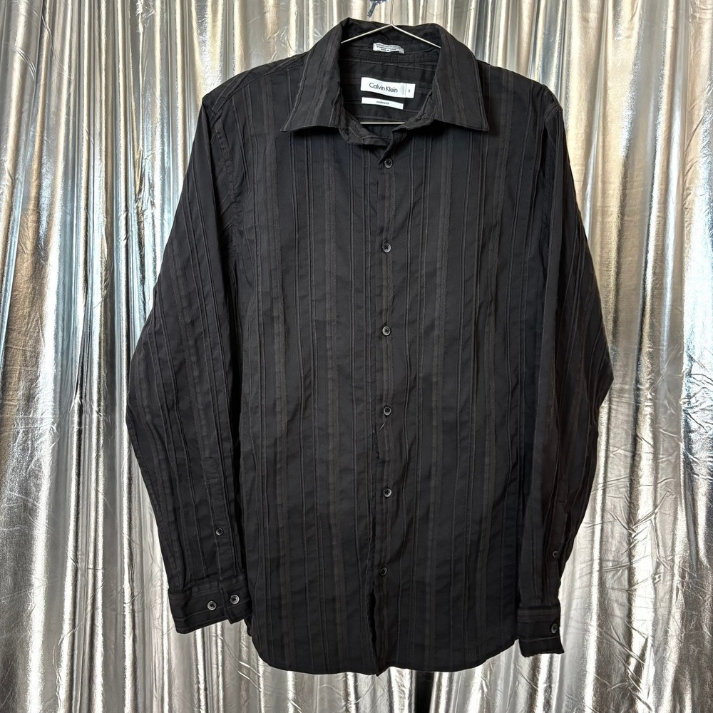 Calvin Klein Black Striped Textured Button Up Shirt